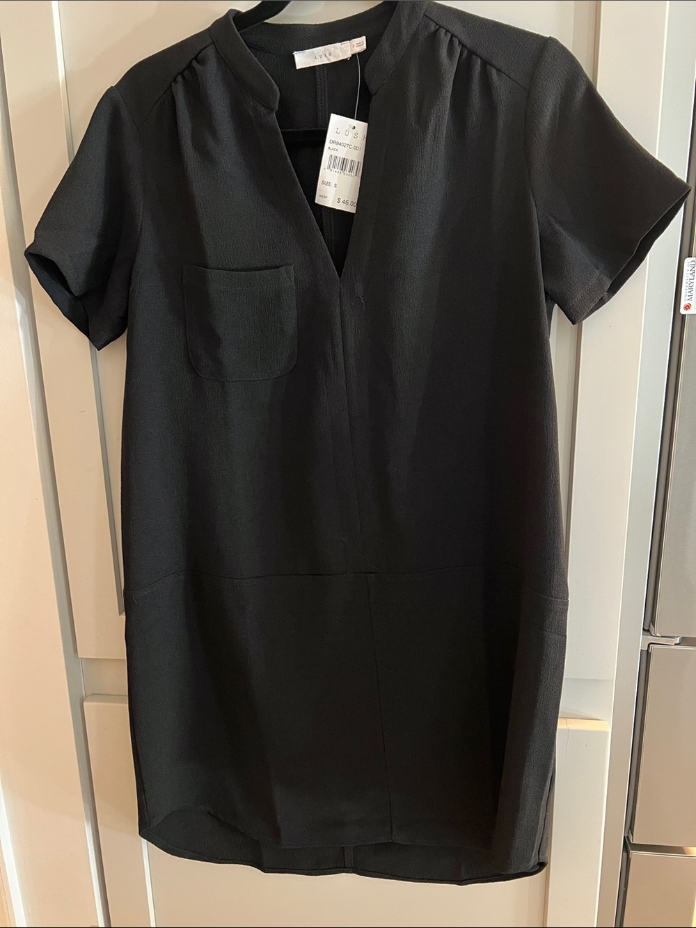 LUSH Black Short-Sleeve V-Neck Dress, size S, NWT